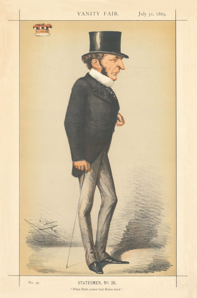 VANITY FAIR SPY CARTOON Lord Cairns 'When Birth cannot lead Brains must' 1869